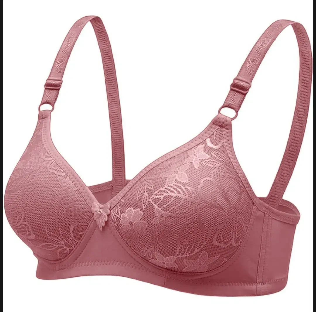 Padded Embroidered Cotton Full Cup Bra - 1 Pcs in Pink 600 in stock