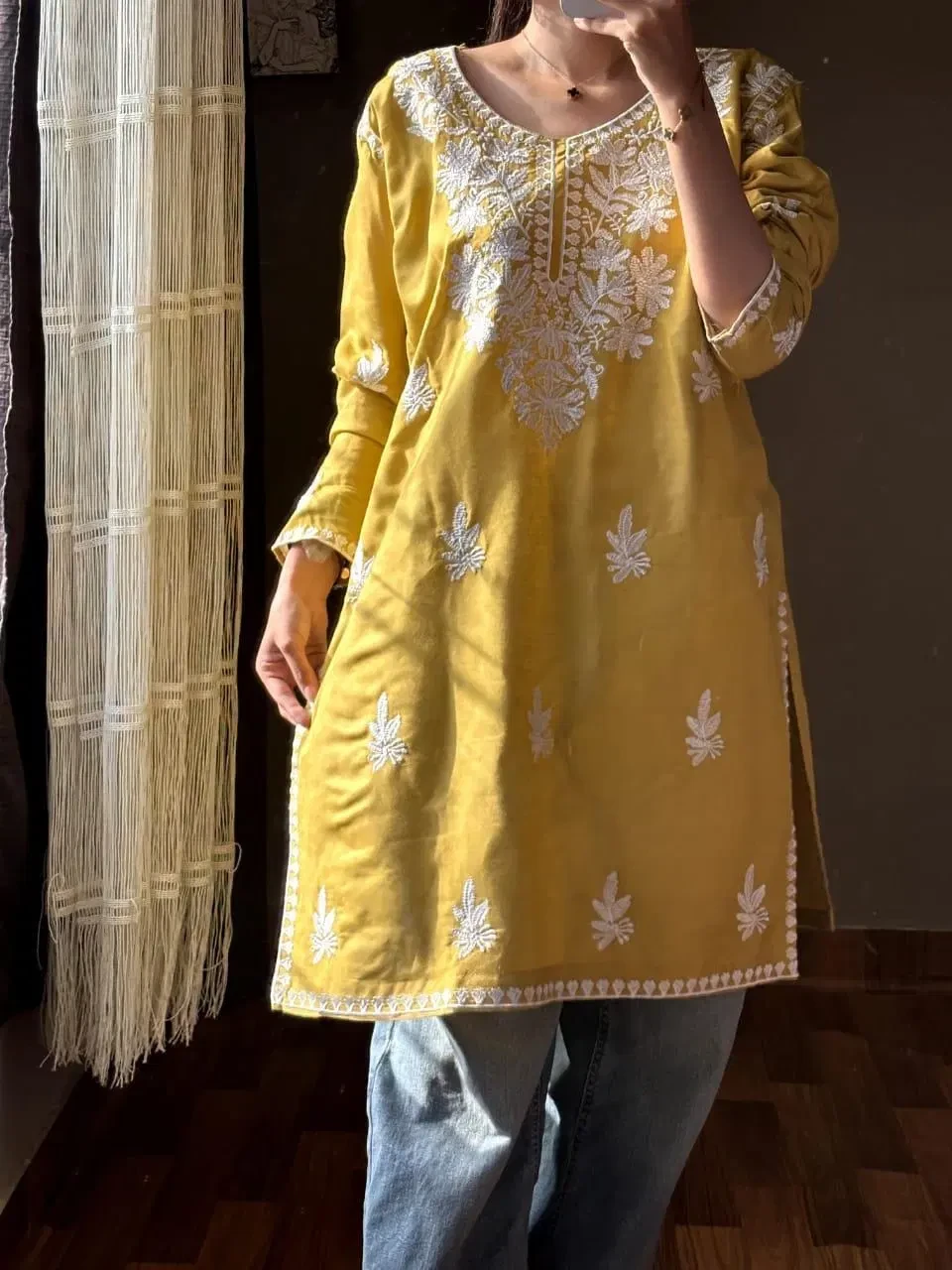 Elegant Yellow Embroidered Linen Kurta - 1 Pc for Women
