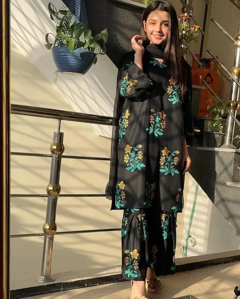 2 Pcs Women's Stitched Lilen Printed Sharara