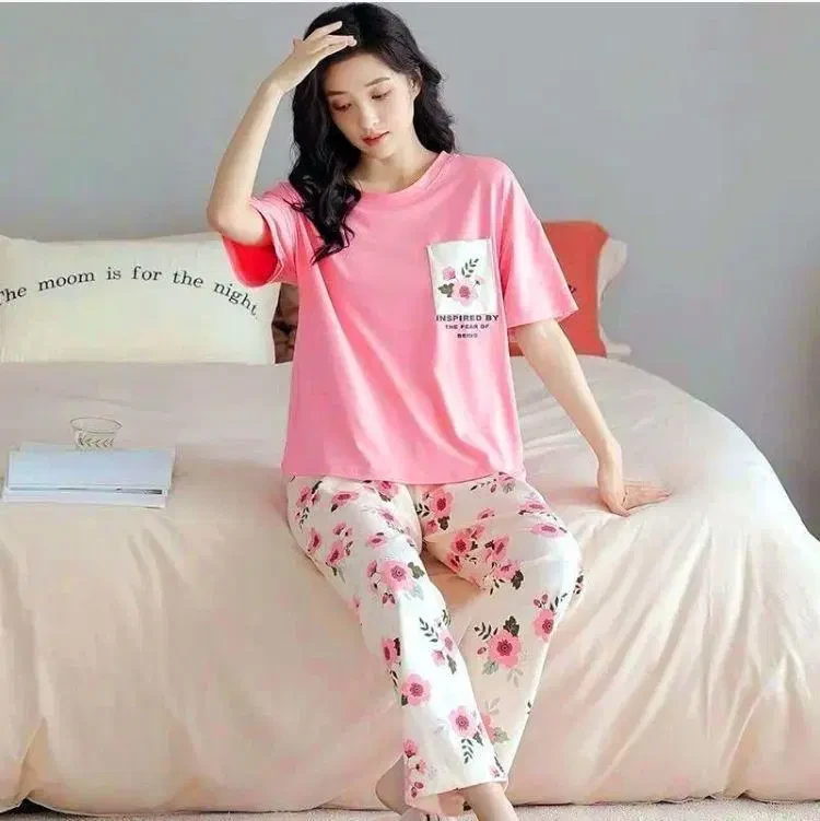 Comfortable Printed Cotton Jersey Night Suit - 2 Pcs Set