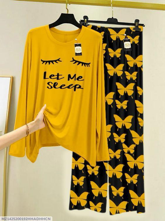 2 Pcs Women's Stitched Printed Night Suit