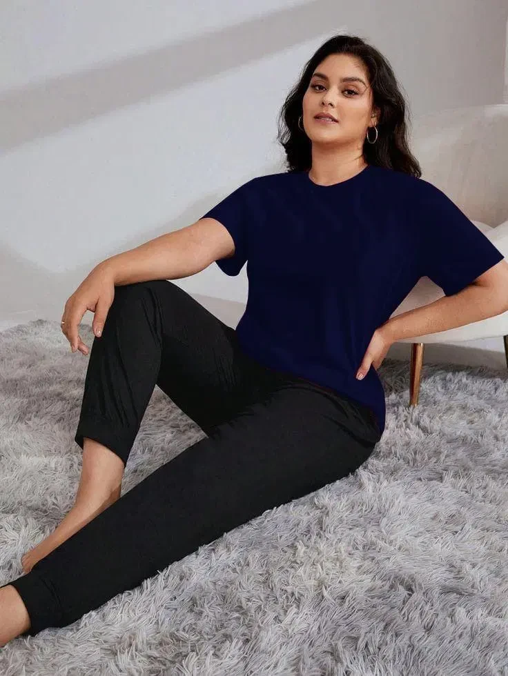 Comfortable Blue Cotton Jersey Night Suit - 2 Pcs Set