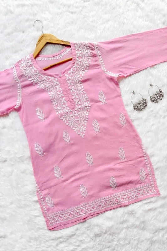 Stylish Embroidered Pink Georgette Kurta - 1 Pc for Women's Fashion