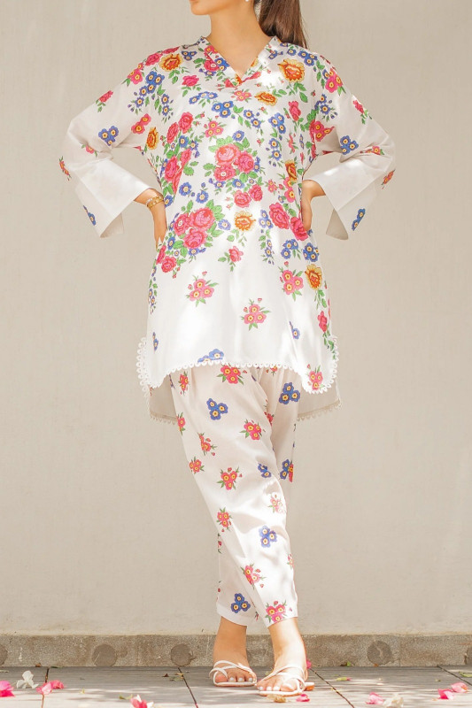 Stitched 2 piece printed shirt and printed trouser