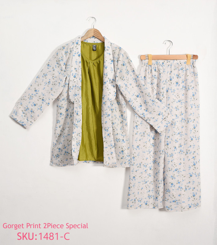 3 Piece Stitched Printed Gown and trouser with separate inner