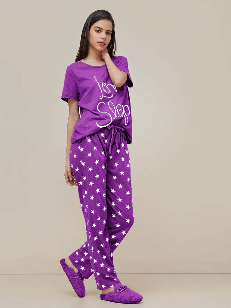 Purple Love Sleep Printed Night Suit